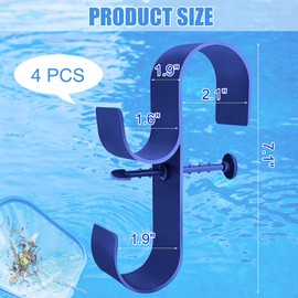 VWAERR 4 PCS Blue Poolside Pool Leaf Skimmer Net Holder Plastic Poolside Pool Pole Hanger Adjustable Telescopic Pool Pole Hooks Above Ground Pool Accessories Pool Brush Hanger Tool for Pool Equipment