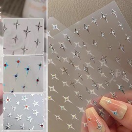 Star Nail Stickers for Nail Art, 5D Embossed Shiny Silver Star Nail Art Design Decals Self-Adhesive Star Stickers DIY Nail Decals Nail Tips for Manicure Decoration Supplies 3Sheets
