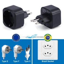 Europe to Brazil Plug Adapter, European/Germany/French/Italian/Spanish Schuko Plug Type C/E/F Plug, Suitable for Brazilian Socket, Travel Plug Converter (Pack of 1)