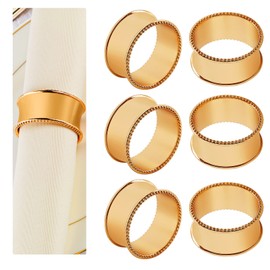 Frjjthchy 6 Pcs Stainless Steel Bead Side Napkin Rings Delicate Serviette Buckles (Gold)