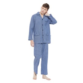 GLOBAL Pajamas for Men Pj Set 100% Cotton Pajama Long Sleeve/Pants Plaids Loungewear sets