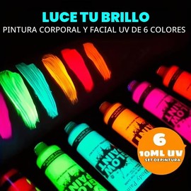 6 Pinturas Corporales Neón Body Paint Fluorescente UV Halloween Maquillaje