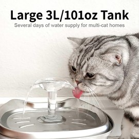 Leo's Paw Stainless Steel Cat Water Fountain 101oz/3L Food-Grade 304 Material Automatic Water Dispenser w/Water Level Window Multi-Layer Filter Ultra Quiet & Peaceful Flow (Fountain + 4 Filters)