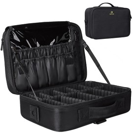Relavel Relavel Travel Makeup Train Case Makeup Cosmetic Case Organizer Portable Artist Storage Bag with Adjustable Dividers for Cosmetics Makeup Brushes Toiletry (medium black)
