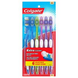 Colgate Extra Clean Toothbrush, Soft Toothbrush for Adults, 6 Count (Pack of 1), Packaging May Vary