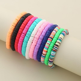 HYHONEY 12pcs Friendship Bracelets Beaded Bracelets Heishi Bracelet Cute Bracelets Stack Vinyl Clay Disc Bead Surfer Stretch Summer Beach Bracelets For Women Preppy Bracelets