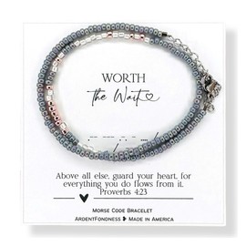 Worth The Wait Morse Code Wrap Bracelet for Christian Women Purity Ephesians 2:10, Inspirational Religious Jewelry for Her, Unique Graduation Gift, Bible Verse Scripture Adjustable