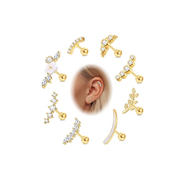 Finrezio 8Pcs 16G Cartilage Earrings for Women, CZ Helix Earrings