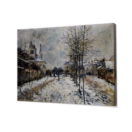 Monet Wall Art Collection Canvas Snow Effect, The Boulevard de Pontoise at Argenteuil, 1875 Prints Wrapped Gallery Wall Art | Stretched and Framed Ready to Hang, 36X48