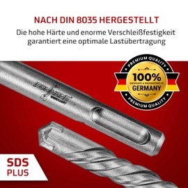 Ironhand Germany - SDS Plus Drill Bit Set of 7 - 5 mm, 6 mm, 6 mm, 8 mm, 8 mm, 10 mm, 12 mm - Concrete Drill, Hammer Drill Bit for Reinforced Concrete, Concrete, Masonry - 4 Solid Carbide Cutting