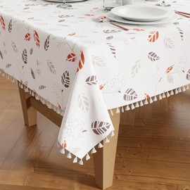 Encasa Homes Silky Polyester Table Cloth For 6 to 8 seater Table | Printed Boho Leaves Design With Tassels | Use Kitchen Dining, Festivals, Indoor & Outdoor Parties With Size 142x240 cm