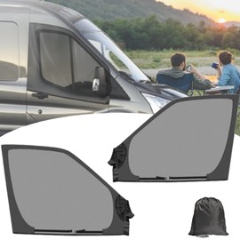 POPUBBY Magnetic Side Window Mosquito Net, Pack of 2 Universal Elastic Front Window Sun Protection Mosquito Net Breathable Car Front Window Net with Storage Bag for Van, Camper