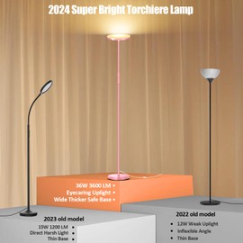 mukuxin Pink Floor Lamp, 40W Super Bright Floor Lamps for Living Room Bedroom with Remote & Timer, Torchiere LED Floor Lamp 2700K-6500K Stepless Dimmable, Tall Standing Light Works with Smart Plug