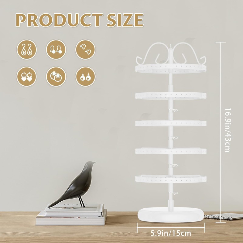 LASZOLA 5 Tier White Earring Holder Organizer Tree Women Display