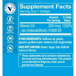 Vitamin D3 - Supports Immune Support & Bone Health - 10,000 IU (100 Softgels)