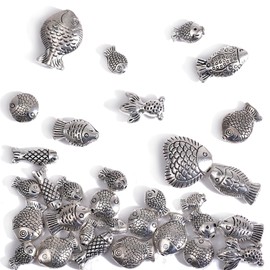 stino 30Pcs Antique Silver Metal Spacer Beads for Bracelet Earrings Necklace Making, Bulk Assorted Metal Jewelry Findings Accessories (Fish Silver 30Pcs)