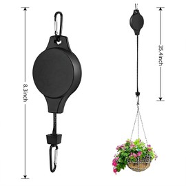 TIANLIN 4 PCS Heavy Duty Retractable Plant Hanger,Plant Pulleys for Hanging Plants,Easy to Raise & Lower,Auto Lock,Adjustable Hook for Garden Baskets Pots,Birds Feeder (Black)