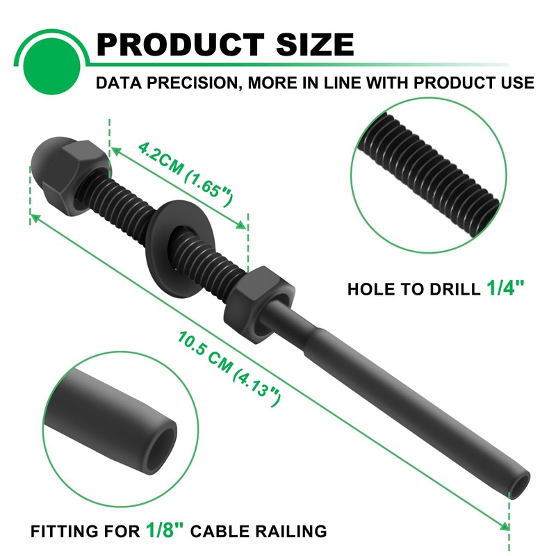 Andorm 20pcs 1/8" Cable Railing Tensioner Terminal Kit Black, Threaded
