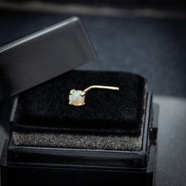 Jewelry Avalanche Solid 14K Gold Natural Opal L-Shape Nose Stud, 22G L-Bend, Australian Opal, Unisex Nostril Ring Stud, Metal, opal