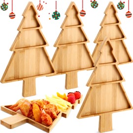 Suzile 4 Pcs Christmas Bamboo Serving Platter 15 x 9.8 Inch Reusable Bamboo Plates Wooden Charcuterie Tray Funny Charcuterie Board Tree Serving Dish for Fruit Bread Cheese Xmas Gifts (Christmas Tree)