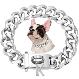 Heavy Duty Silver Dog Chain Collar,19mm Wide Solid Steel Chains Collars with Design Secure Buckle,Stronger Cuban Links Chew Proof for Dogs（14inch，Silver）