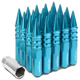 60mm Aluminum M12 x 1.5 6-Point 20mm OD Sky BLue 20pcs Lug Nuts 63mm Caps Adapter, Light Blue
