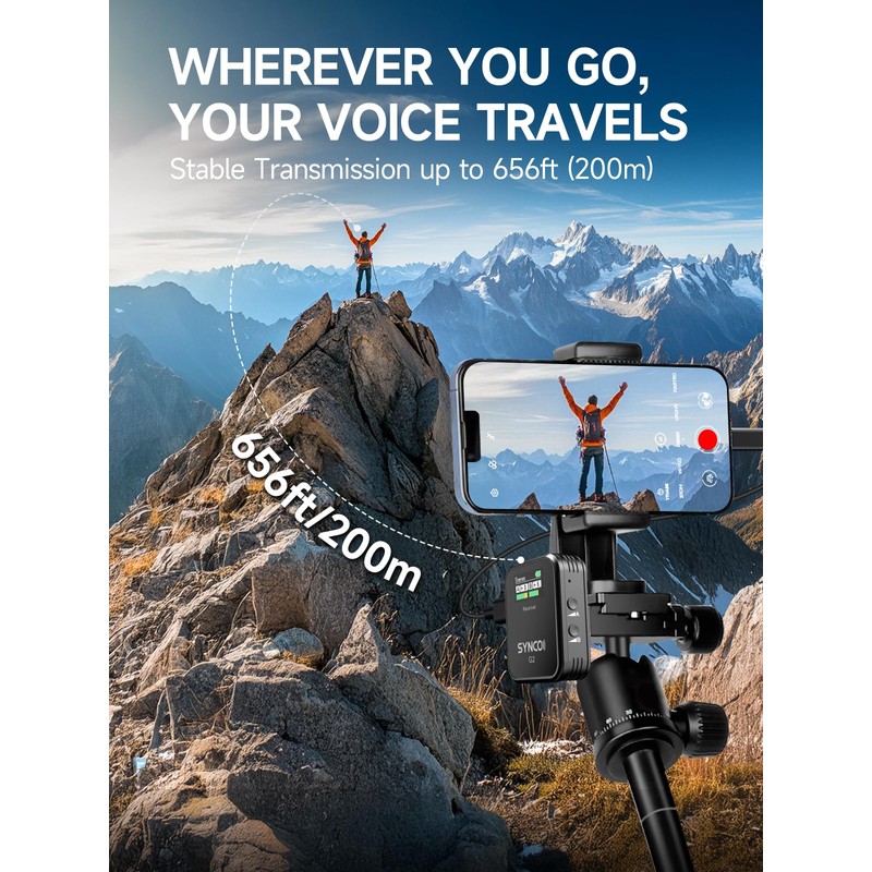 SYNCO Wireless Lavalier Microphone, G2(A2) 2.4G Dual Transmitter 48KHz 24Bit
