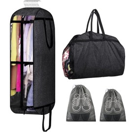 Sharemee - 50" Garment Bag for Closet Storage, Foldable Travel Suit Bag with 10" Gusset, Waterproof Hanging Dress Bag for Jacket, Coat, Sweater, Shirts, Dress, Black