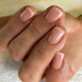 Uñas francesas cortas y cuadradas, color rosa claro con base nude natural, uñas postizas con pegamento, uñas postizas clásicas reutilizables de gel pa