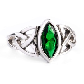 Windalf Celtic Ring ISEA 12mm Green Emerald Engagement Ring Celtic Irish Silver Ring 925 Sterling Silver, Fabric, Cubic Zirconia