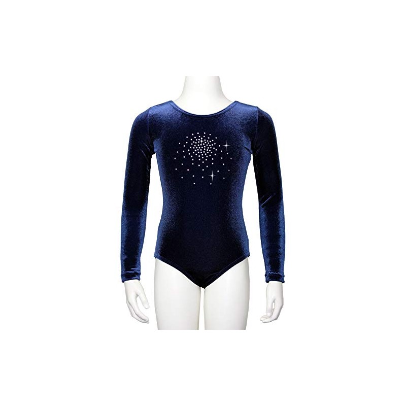 Long Sleeve Nicki Velvet Leotard in Dark Blue with Hotfix