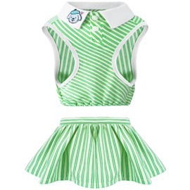 Topkins Dog Dresses, Dog Sports Skirt for Small Medium Dogs Girl, Summer Canine Clothes, Athleisure Dog Clothes with Crop Top and Skirt, Cat Apparel (Green, Large, 2 Pieces)