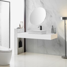 BWE Vessel Sink Faucet Modern Waterfall Matte Black Single Hole Bathroom Faucet Single Handle with Pop up Drain Without Overflow Assembly Vanity Basin Bath Sink Faucets Mixer Tap