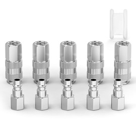 ERGAOBOY 5 Set 1/4" BSP Female Industrial Air Coupler and Plug Kit Couplings Connector, 3 in 1 High Flow Pneumatic Fittings