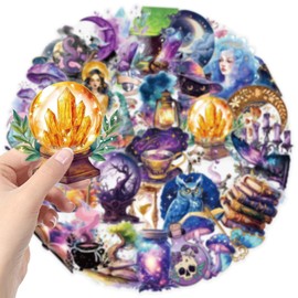 50 Pcs Transparent Magic Witch Stickers, Aesthetic Apothecary & Moon Magic Vinyl Decals, Cute Witchcraft & Potion Stickers for Laptops, Water Bottles, Skateboards, Phones, Guitars for Teens