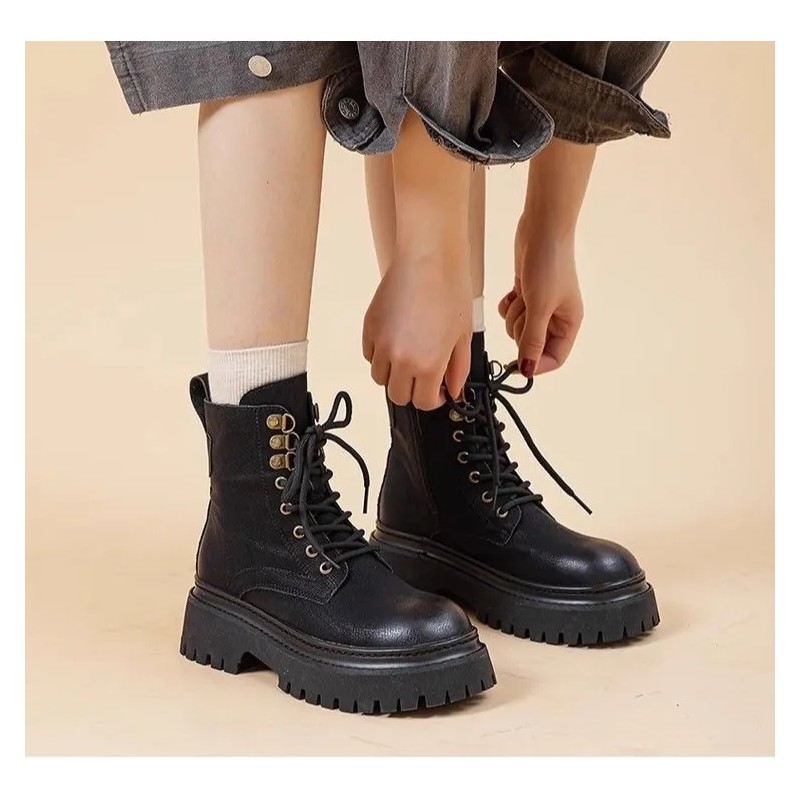 Botas Martin Retro Con Suela Gruesa A Media Pantorrilla Para