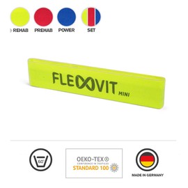 FLEXVIT Mini Fitness Band Set of 3 Basic (Yellow, Red & Blue) - Fitness Bands for General Stabilisation Exercises, Stretching and Mobilisation, Various Strengths, for Beginners and Professionals,