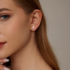 JotCa 18K Gold Plated Cubic Zirconia Stud Earrings Hypoallergenic Stainless Steel CZ Earrings Multicolor Round Birthstone Stud Earrings for Women Birthday Jewelry Pink