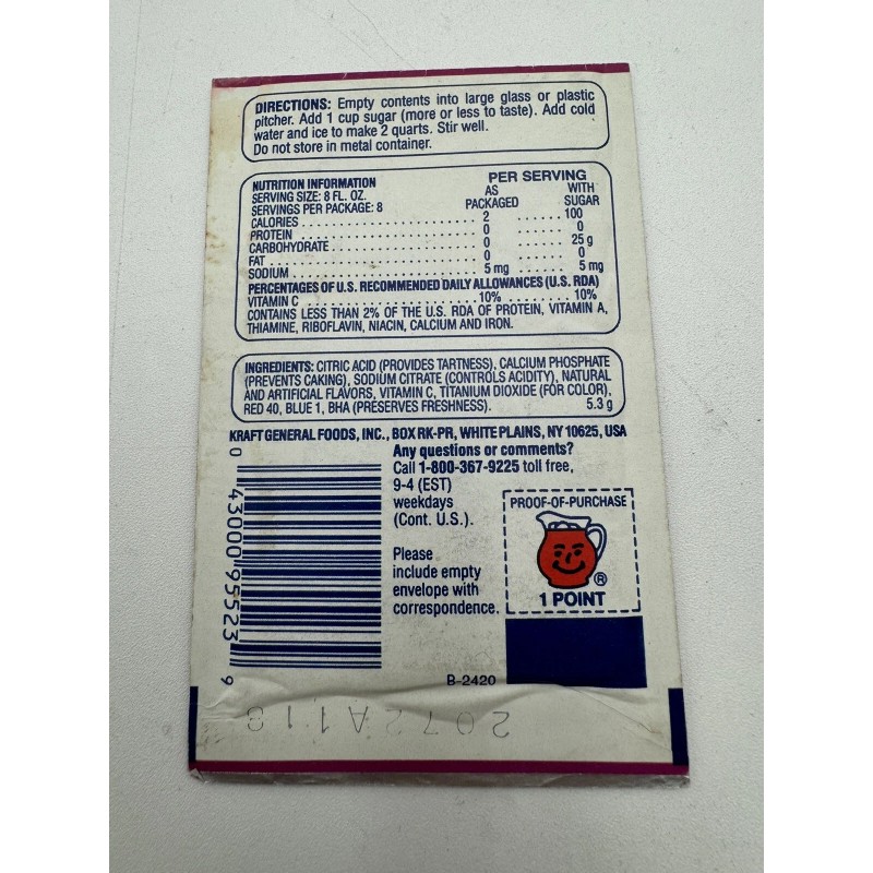 Kool-Aid Vintage 1990s Kool-Aid Purple Saurus Rex Grape Lemonade Flavor