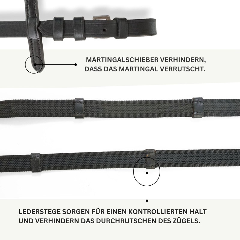 Pferdelinis Bridle Reins for Horses, Rubberised, Durable Reins in Black