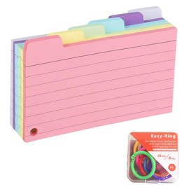ZKSXOA Pack of 150 Index Cards, Lined Flash Cards, Vocabulary Cards, Colourful with 8 Binder Rings for On the Go Learning Notes School Office Home