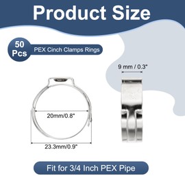 PATIKIL 3/4 Inch PEX Crimp Rings, 50 Pack Single Ear Hose Clamps Stainless Steel Cinch Crimp Ring Pinch Clamps for Pex Tubing Pipe Fitting Connections, Silver