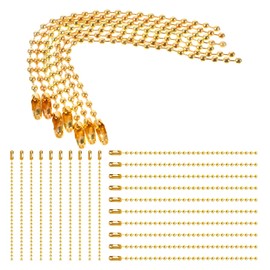 2.4mm Gold Beads Metal Hanging Chains with Connectors 100 Pcs Ball Beads Chain 4 Inch Dog Tag Chain Ball Chains Necklace Bulk for Jewelry Making DIY Crafts Hanging Keychain Decoration - Gold