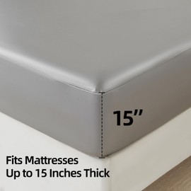 Hailyuwl Satin Twin Sheet Set 3-Pc, 75"x39" - Silky Soft, 15" Deep Pocket Fitted Sheet & 2 Pillowcases, Hypoallergenic Wrinkle-Free, Elastic Corners (Gray)