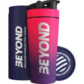 Beyond Fitness Premium Insulated Stainless Steel Protein Mixer Shaker Supplement Bottle - Metal and BPA Free Pink & Purple for Gym 735ml