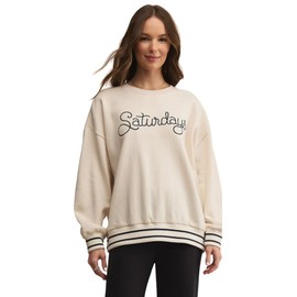 Z SUPPLY Women's Oversized Saturdays Sweatshirt, Crew Neck, Crystal (US, Alpha, Small, Regular, Regular, Standard, Crystal)