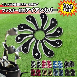 Golf Iron Covers Set of 10 Headcovers with Count Printed, Zippered, Long Neck, Club Protection, Durable, Stylish, Simple Design
