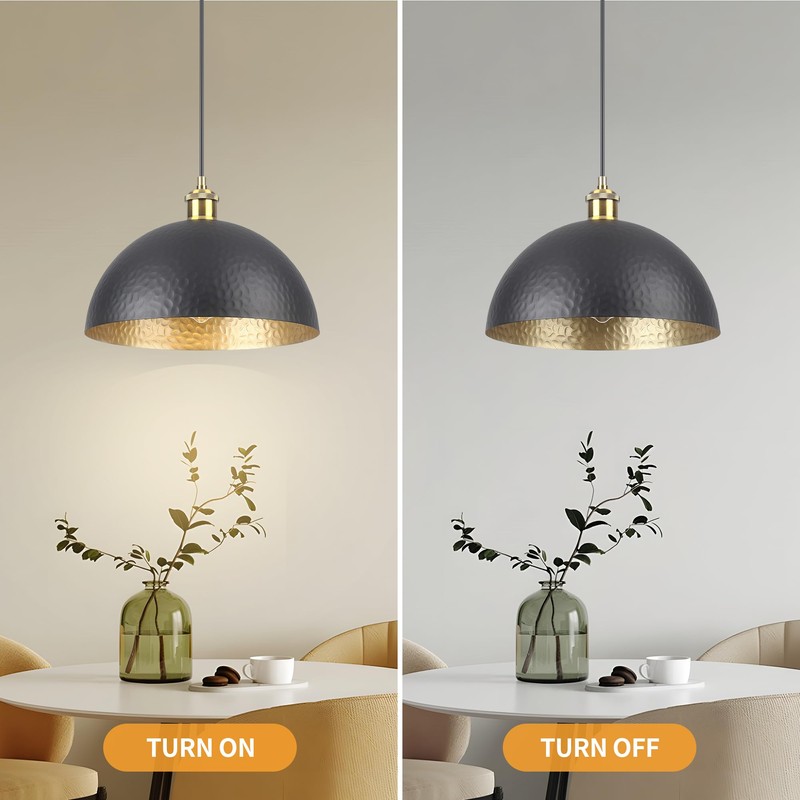 Febeleven Black Farmhouse Pendant Light with Hammered Metal Shade Vintage