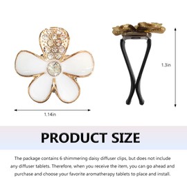 MUQIDA 6PCS Bling Daisy Flower Air Vent Clip, Crystal Rhinestone Decor Air Conditioning Outlet Charm, Cute Daisy Car Vent Clips Universal Dashboard Accessories for Women Girls (White)