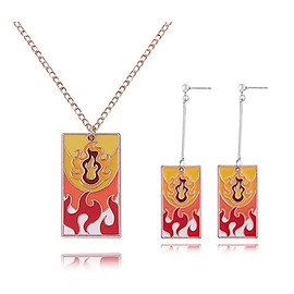 Anime Rengoku Hanafuda Earrings Necklace Set - Accessories for Kimetsu No Yaiba Cosplay